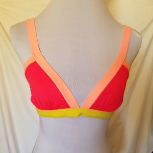 Lands End Size 8 Neon Bikini Top Pink Peach Yellow